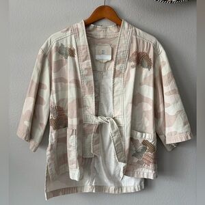 Anthropologie Hei Hei Embroidered Tie Front Camo Wrap Jacket Women’s Small